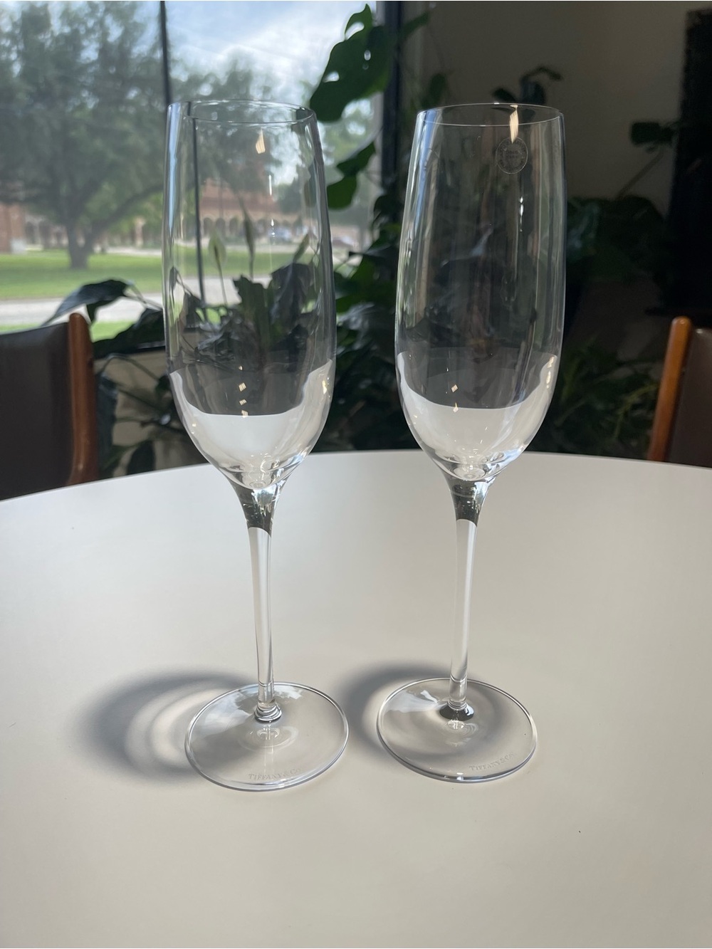 Tiffany & Co. Clear Crystal Champagne Flutes, Pair